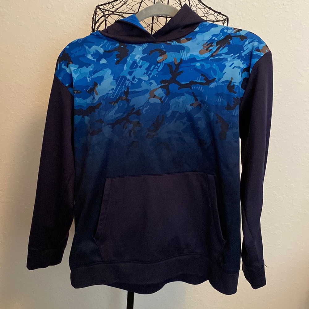 Boys blue camo hoodie. Tag was cut out but looks to be either a boys L/XL.